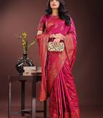 magenta color woven art silk saree with blouse