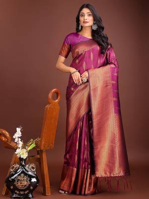 purple woven work banarasi art silk blend saree 1