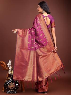 purple woven work banarasi art silk blend saree 2