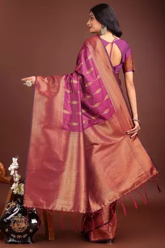 purple woven work banarasi art silk blend saree