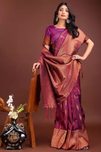 purple woven work banarasi art silk blend saree