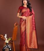 maroon woven work banarasi art silk saree