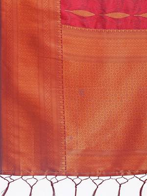 maroon woven work banarasi art silk blend saree 4