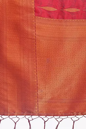 maroon woven work banarasi art silk blend saree