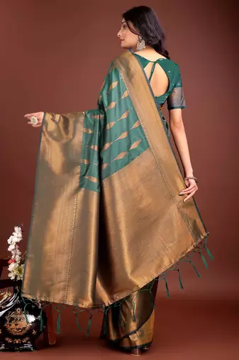 green woven work banarasi art silk blend saree