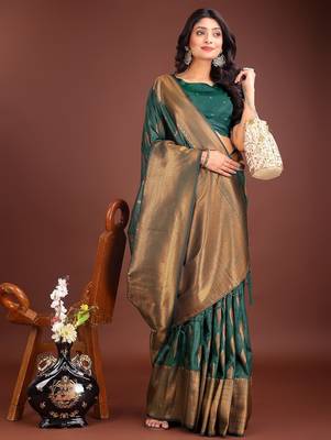 green woven work banarasi art silk blend saree 3