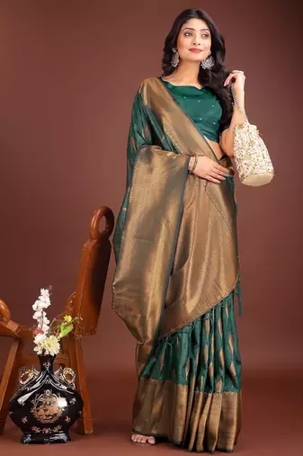 green woven work banarasi art silk blend saree