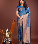 sky blue woven work banarasi art silk saree