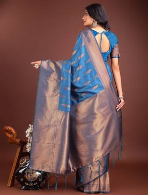 sky blue woven work banarasi art silk blend saree 2