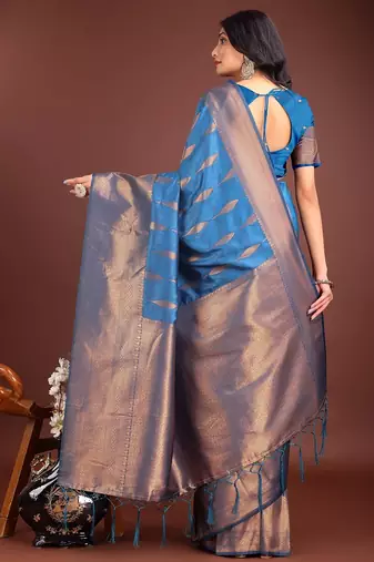 sky blue woven work banarasi art silk blend saree