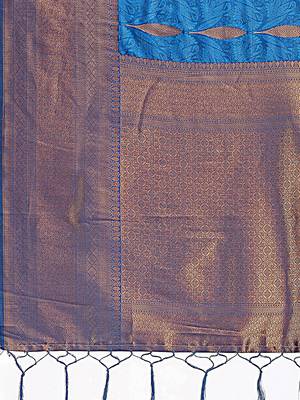 sky blue woven work banarasi art silk blend saree 4