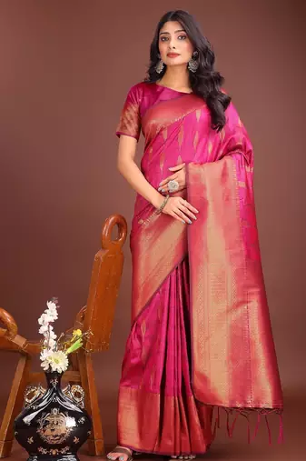 magenta woven work banarasi art silk saree