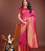 magenta woven work banarasi art silk saree