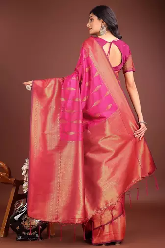 magenta woven work banarasi art silk blend saree