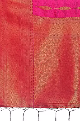 magenta woven work banarasi art silk blend saree