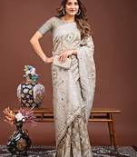 brown color woven linen cotton saree