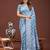 sky blue color woven linen cotton saree