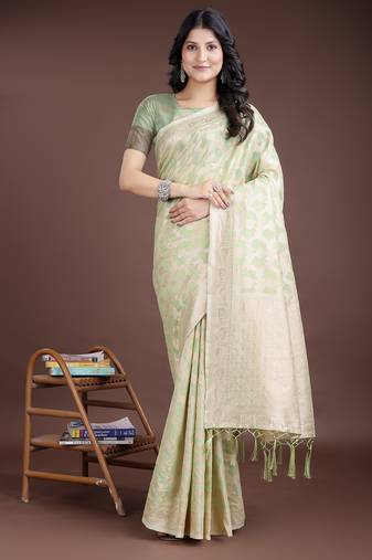 light green color woven linen cotton saree