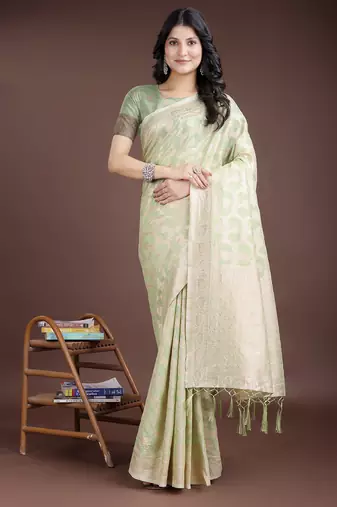 light green color woven linen cotton saree