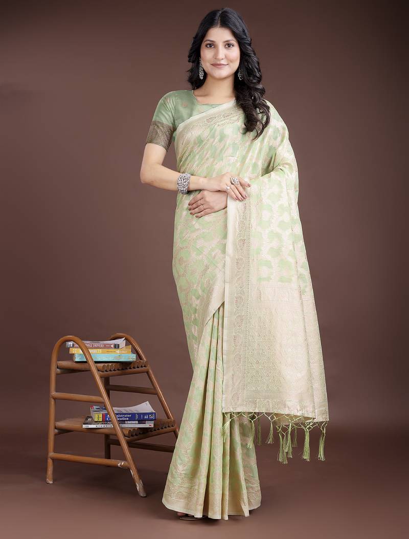 light green color woven linen cotton saree