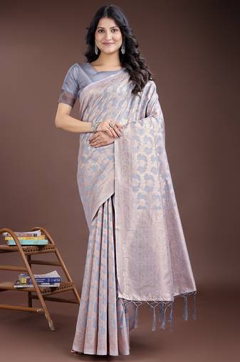 grey color woven linen cotton saree