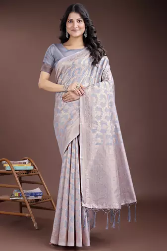 grey color woven linen cotton saree