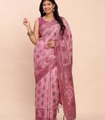 light pink woven linen cotton saree
