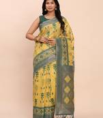 yellow woven linen cotton saree