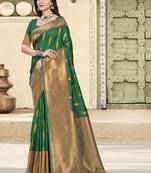 green color zari woven art silk party wear saree