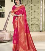 pink color zari woven art silk party wear saree