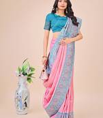 pink color woven lichi art silk blend saree 