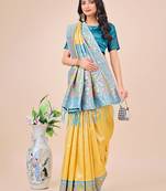yellow color woven lichi art silk blend saree 