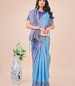 sky blue color woven lichi art silk blend saree 