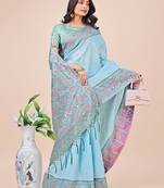 teal color woven lichi art silk blend saree 
