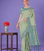 light green color woven lichi art silk blend saree 