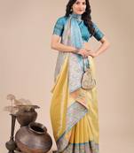 yellow color woven art silk saree with blouse