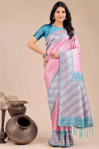 light pink color woven art silk saree with blouse