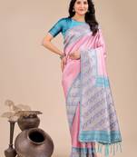 light pink color woven art silk saree with blouse