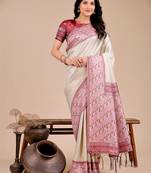 cream color woven art silk saree with blouse
