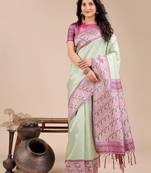 light green color woven art silk saree with blouse