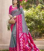grey color woven work pochampally art silk saree