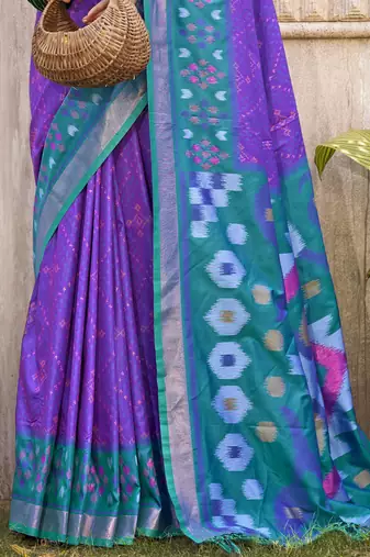 Voilet color woven work pochampally art silk blend saree