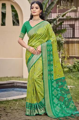 light green color woven work pochampally art silk saree