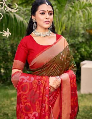 brown color woven work pochampally art silk blend saree 3