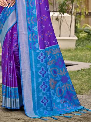 violet color woven work pochampally art silk blend saree 2