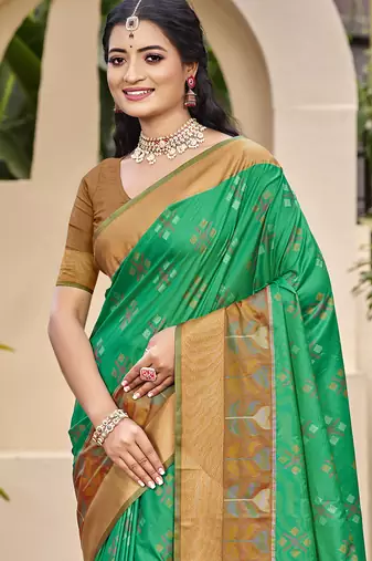 Green color woven work pochampally art silk blend saree