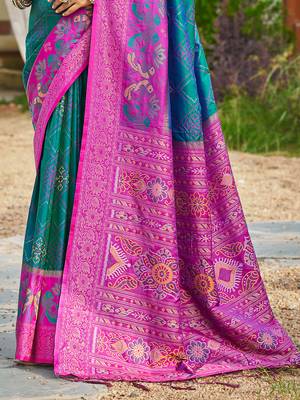 sky blue woven work pochampally art silk blend saree 3