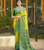 green color woven work pochampally art silk saree