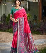 pink color woven work pochampally art silk saree