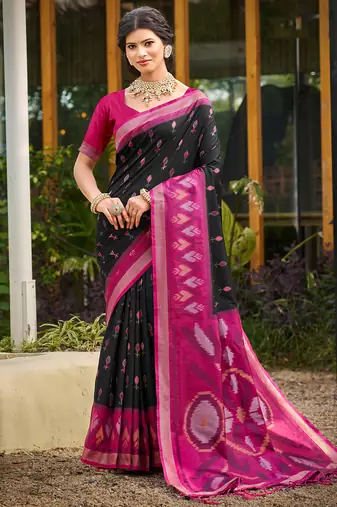 black color woven work pochampally art silk saree
